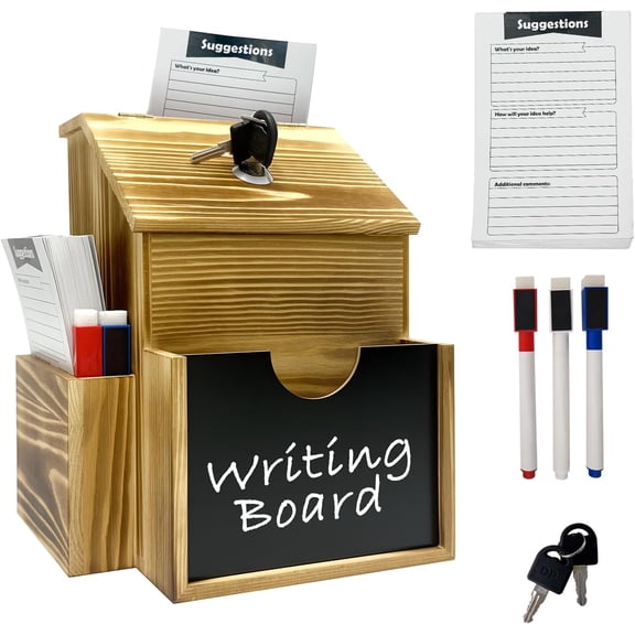 Wood Suggestion Box with Lock,Acrylic Chalkboard for Writing with Markers,Donation Tip Ballot Box Brown Retro Style Country Style
