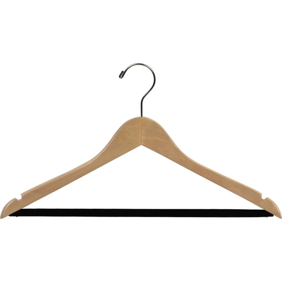 International Hanger Wood Suit Hanger Velvet Non-Slip Bar, Box of 100 Space.