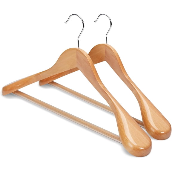 Wood Suit Hangers for Men, Smooth Wide Shoulder Wooden Hanger with Non Slip Pant Holder, Wide Hangers for Suits, Coats, Jackets, Heavy Wide Clothes Hanger 2 Pack, Natural