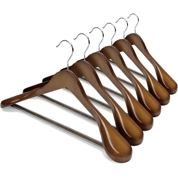 Wood Suit Hangers for Men, Smooth Wide Shoulder Wooden Hanger with Non Slip Pant Holder, Wide Hangers for Suits, Coats, Jackets, Heavy Wide Clothes Hanger 2 Pack, Natural