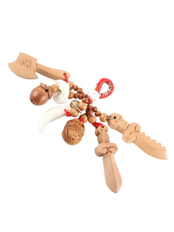 Wood Sword Amulet Keychain Good Luck Feng Shui Protection Charm Pendant for Car Keys and Bags