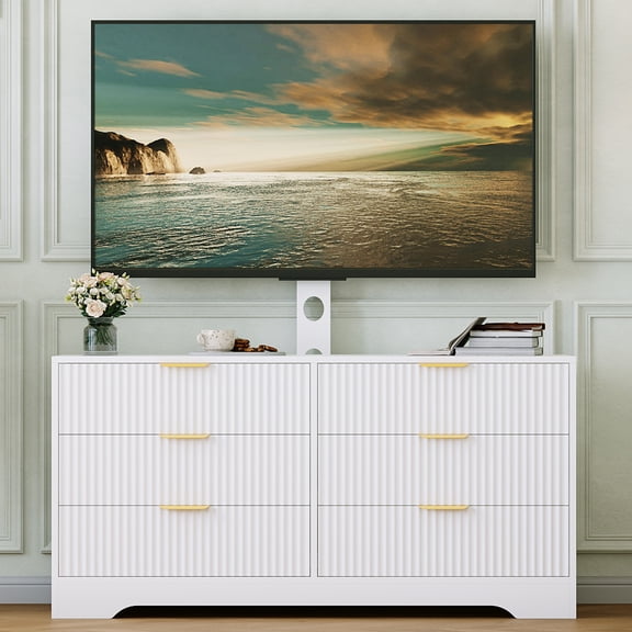 Wood TV Stand With Mount, Entertainment Center With 6 Drawers For 32 To 85 Inch TVs