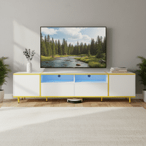 70.9'' Modern TV Stand for up to 80 Inch TVs, Entertainment Center with LED Lights, 2 Cabinets & 2 Drawers, White