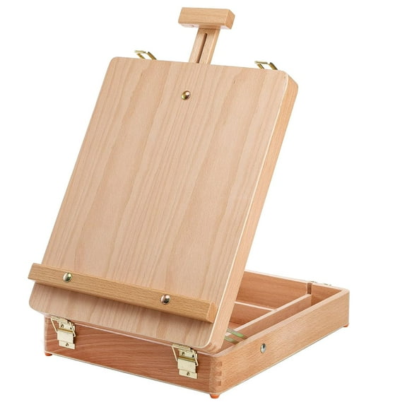 Wood Tabletop Easel Storage Box, Beechwood Portable Sketchbox for Painting, Adjustable Wooden Desktop Drawing Easel Case for Art Supplies, Painters, Adult, Student, Artist, Beginner