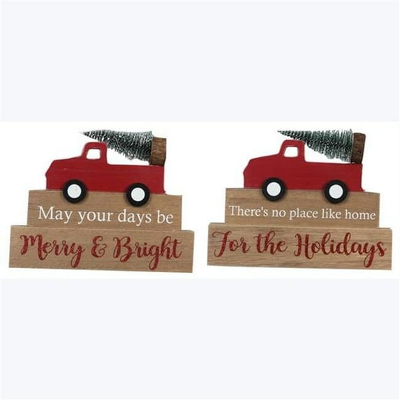 Wood Tabletop Red Truck Christmas Sign, Assorted Color - 2 Piece
