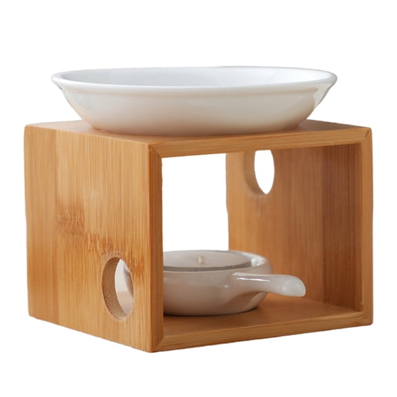 Wood Tealight Candle Holder Wax Melt Warmer With Removable Ceramic Bowl