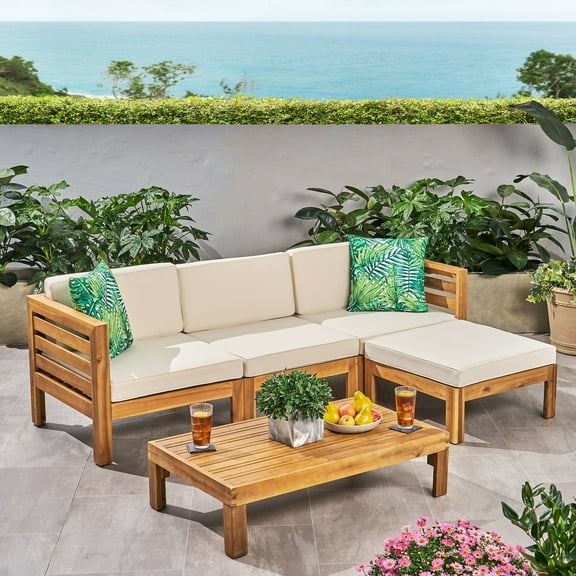 Wood Terrace In Beige With Water- Cushions Outdoor A Spacious Seating Option