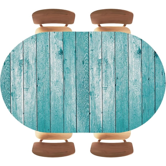 Wood Texture Background Blue Fitted Oval Tablecloth with Elastic Edge Design, Waterproof, Reusable Table Cover for Dining Wedding Party PicnicFits 48"x68" Oval Tables, Style 79