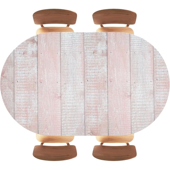 Wood Texture Background Pink Oval Fitted Tablecloth Elastic Edge Wipeable Waterproof Terrace Picnic Party Decoration Table Cloth Cover, Fits 48"x68" Oval Tables, Style104