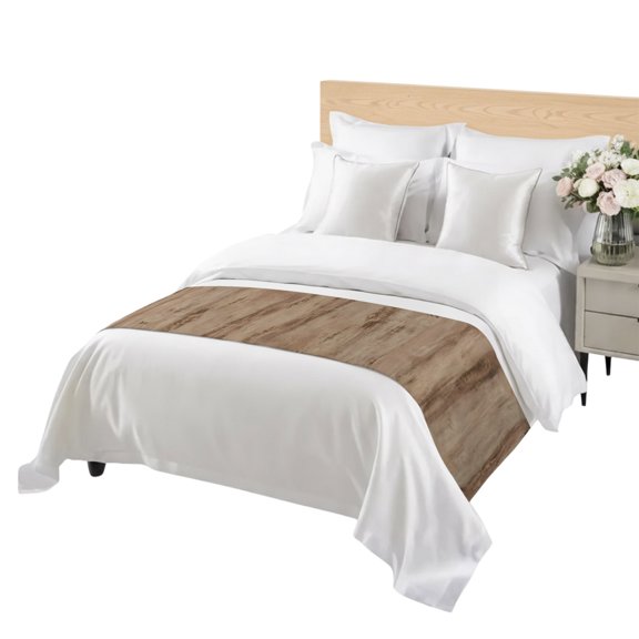 Wood Texture Bed Runner for Bedroom, Brown Tree Bark Striped Wooden Fibers Vertical Knots Decorative Satin Bed Runners & Scarves for Foot of Twin Beds Bedding Throws for Hotel Guest Room 71" x 20"