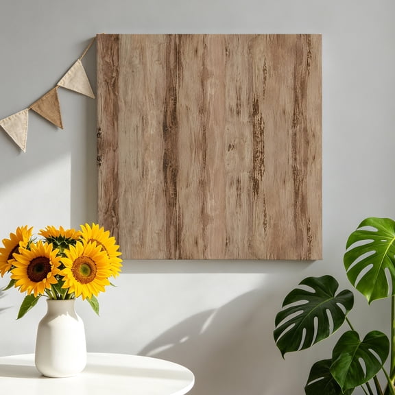 Wood Texture Canvas Wall Art, Brown Tree Bark Striped Wooden Fibers Vertical Knots Framed Canvas Wall Decor Picture Print Artwork Decorations for Living Room Office Ready to Hang 8" x 8"