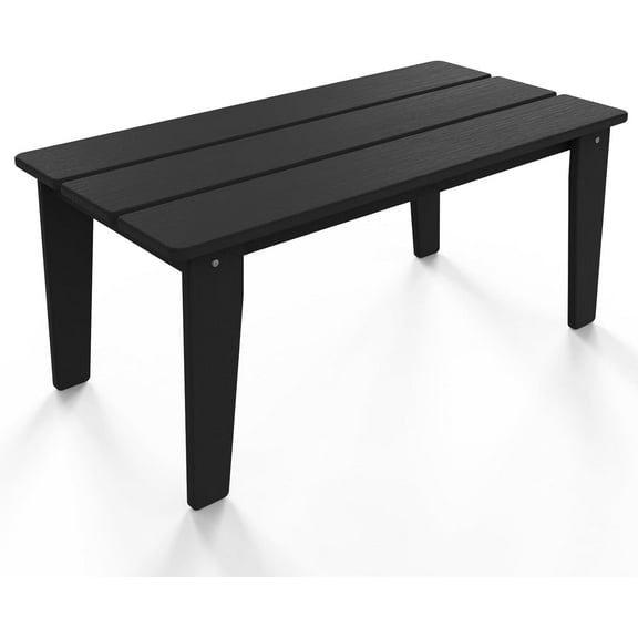 Wood Texture Coffee Table, 35" x 18.2" Poly Lumber Patio Table, All Weather Adirondack for Balcony, Garden, Indoor or Outdoor, Black