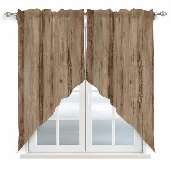 Wood Texture Swag Valances for Windows 2 Pack Brown Tree Bark Striped Wooden Fibers Vertical Knots Swag Kitchen Curtains 63 Inches Long Rod Pocket Short Window Treatment for Kitchen Bathroom 36"x63"