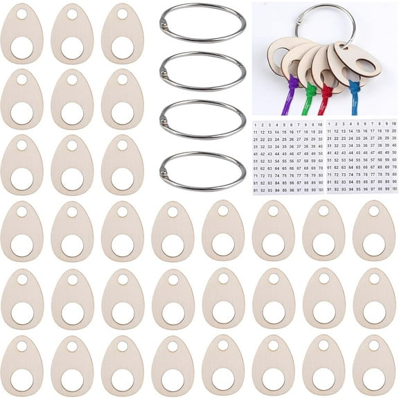 Wood Thread Drops,100 PCS Teardrop Wood Cross Stitch Thread Organization with Floss Ring for Craft DIY Sewing Storage