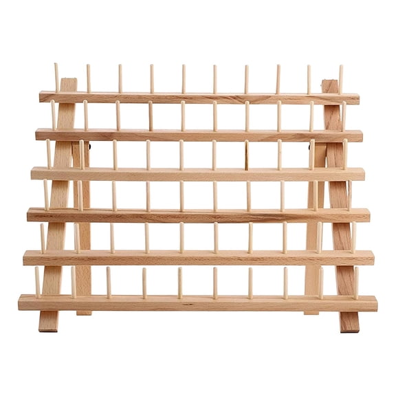 Wood Thread Rack for 60 Spools, Heavy Duty Sewing Thread Organizer, Freestanding or Wall Mount Holder for Embroidery Quilting Thread Storage, Fits Mini King Cones, 12.6"x15.7"