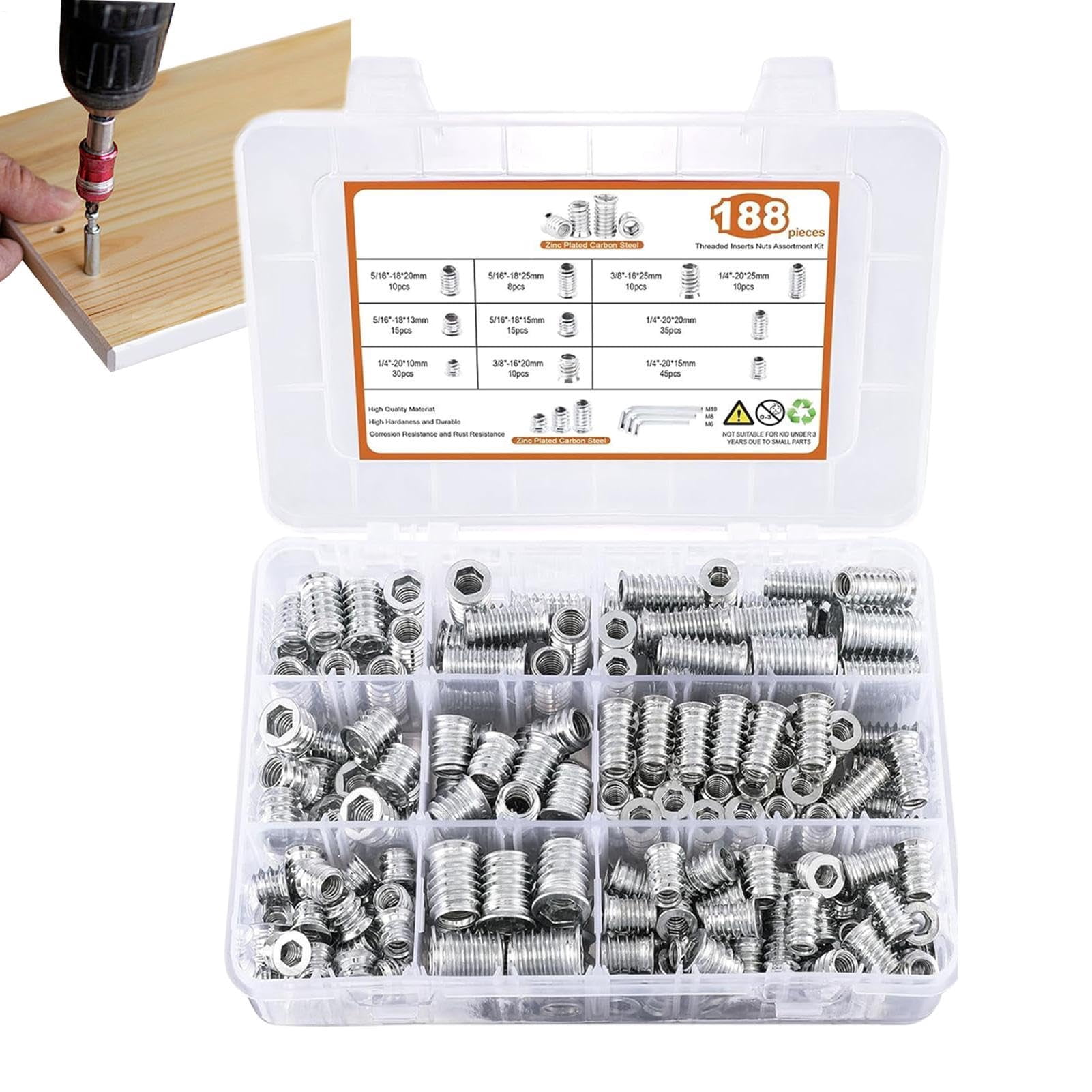Wood Threaded Insert Socket Fastener Set Hex Wrench Spanner for Furniture Woodworking Craft (A)