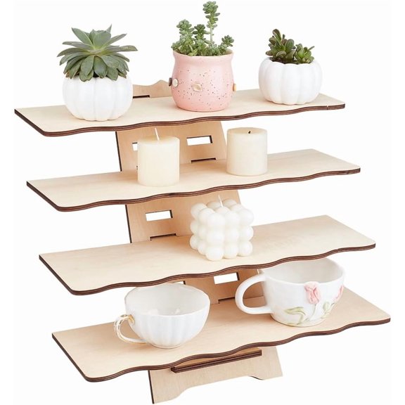 Wood Tiered Display Stand 4 Tiers Ratail Craft Show Rack Tabletop Display Shelf Organizer DIY