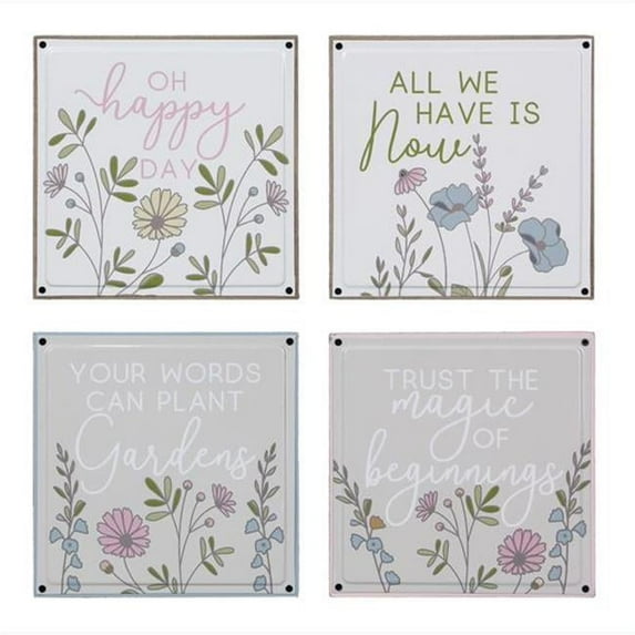 Wood & Tin Garden Cottagecore Wall & Tabletop Sign with MDF - 4 Assortment