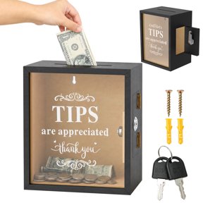 Wood Tip Box with Lock and Slot 2 Keys Acrylic Viewing Window for Business