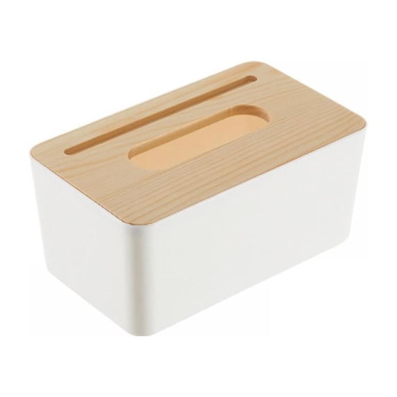 Wood Tissue Box Cover Rectangular - Rustic Farmhouse White Wooden Tissue Holder Decorative Square Facial Tissue Box Holder For Bathroom and Home Decor