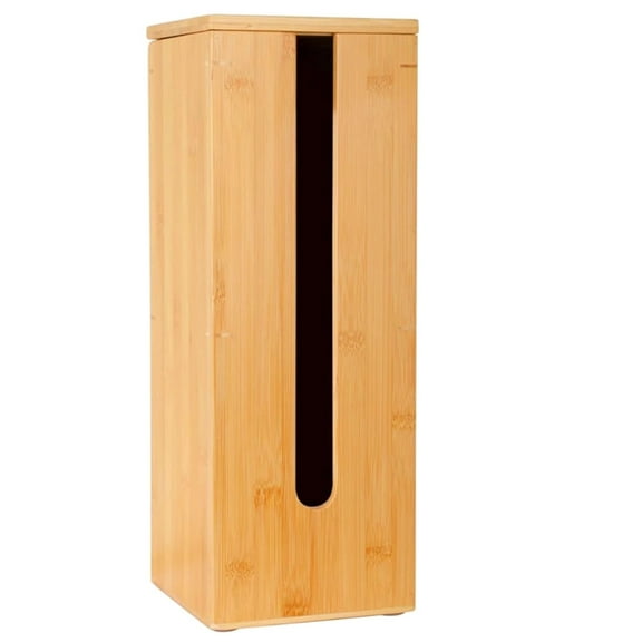 Wood Toilet Paper Holder Stand, Freestanding Vertical Tissue Storage Organizer, Holds 4 Rolls, 16.1 x 5.9 x 5.9 in, for Bathroom, Light Yellowish-Brown