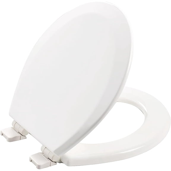 Wood Toilet Seat, Slow Close, High Gloss Finish, Premium Moulded Wood, White, Round