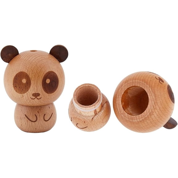 Wood Toothpick Bottle Mutl-Use Mini Storage Container Panda Shape BurlyWood 58x80mm Hole: 4.5mm