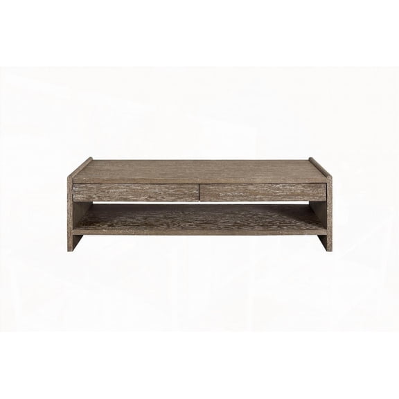 Wood Top 2 Drawer Cocktail Table with Soft Touch Self Closing Drawer Guides and Rich Cocoa Finish