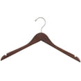thumbnail image 1 of Wood Top Hanger, Box of 100 Space Saving 17 Inch Flat Wooden Hangers w/ Walnut Finish & Chrome Swivel Hook & Notches for Shirt Jacket or Dress by International Hanger, 1 of 1