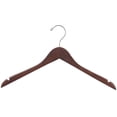 thumbnail image 1 of Wood Top Hanger, Box of 50 Space Saving 17 Inch Flat Wooden Hangers w/ Walnut Finish & Chrome Swivel Hook & Notches for Shirt Jacket or Dress by International Hanger, 1 of 1