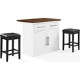 thumbnail image 1 of Wood Top Kitchen Island with Black Upholstered Square Stools, White, 1 of 1