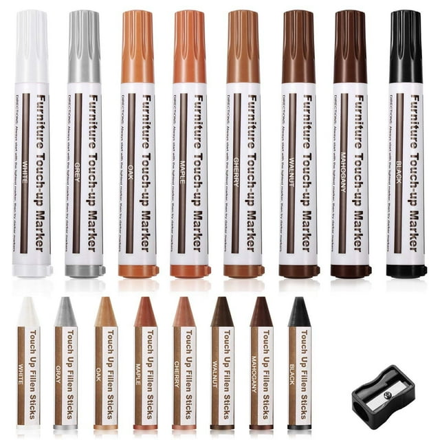 Wood Touch Up Markers, set of 17 Furniture Markers and Filler Crayons