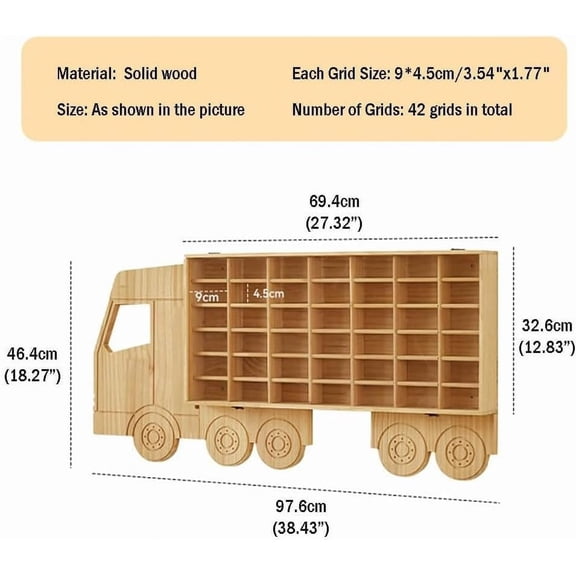 Wood Toy Car Display Rack, Holds 42 Diecast Cars Model Car Display Case 1/64 Scale Toy Cars Organizer Freestanding or Wall-Mounted Toy Car Storage Cabinet