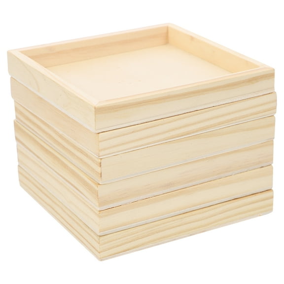 Wood Tray Puzzlepainting Wooden Unfinished Crafts Hexahedral Trays Cube Small 3D Dish Organizer Storage Block Serving