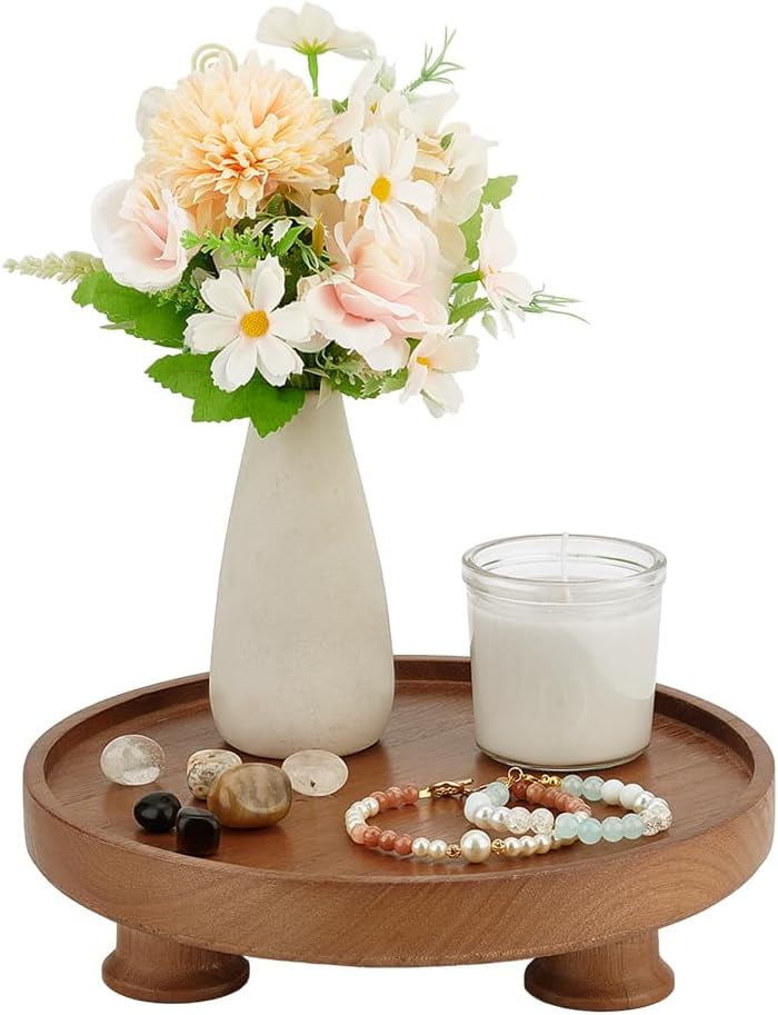 Counter Riser Round Xl Wood Tray Riser 10 inch Round Wooden Farmhouse Pedestal Stand Display ...