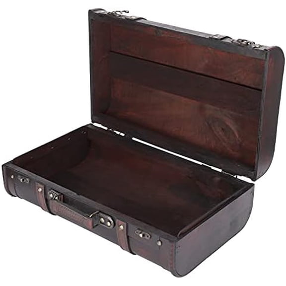 Wood Treasure Chest with Handle, Antique Loking Small Wooden Box, Decorative Storage Chest, Portable Antique Suitcase Wooden Case Photography Props Craft Decoration Box Ornament