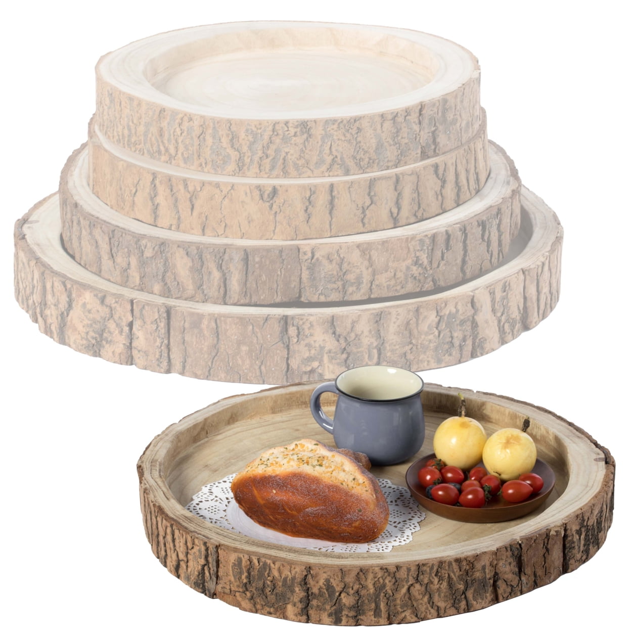 Rustic Round Wood Tree Bark Serving Tray
