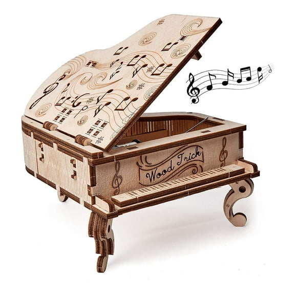 Wood Trick 3D Grand Piano Wooden Model Mechanical Self Building Puzzle Kit