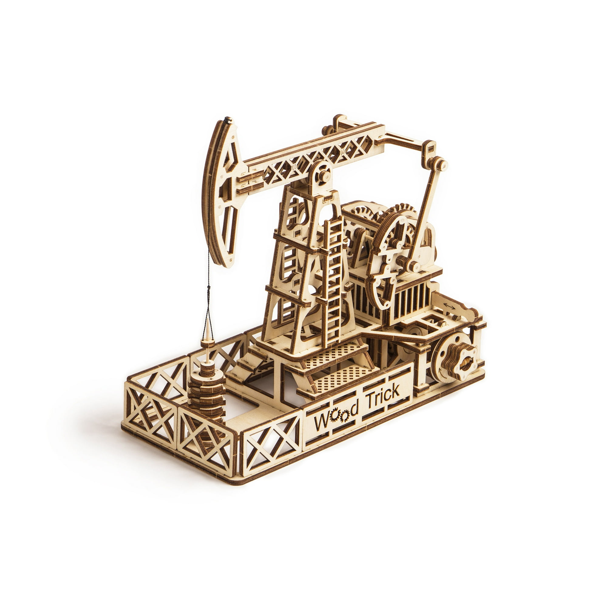 Wood Trick 3D Mechanical Model Oil Derrick Wooden Puzzle, Assembly