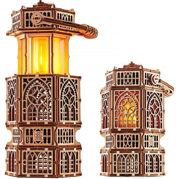 Wood Trick Antique Lantern Luminous LED 3D Wooden Puzzles for Adults to Build - 2-Mode Lighting - Engineering DIY Project Mechanical 3D Puzzle Model Kits for Adults