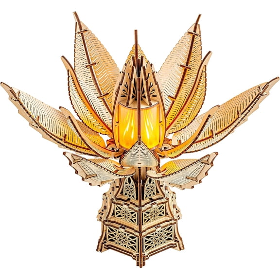 Wood Trick Fiery Bloom Luminous LED 3D Wooden Puzzles for Adults to Build - Interactive Mechanical Movement - Engineering DIY Project Mechanical 3D Puzzle Model Kits for Adults
