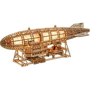 Wood Trick Luminous Zeppelin LED 3D Wooden Puzzles for Adults to Build - Moving Propellers & Tail - Includes Wall Mount & Stand - Engineering DIY Project Mechanical 3D Puzzle Model Kits for Adults