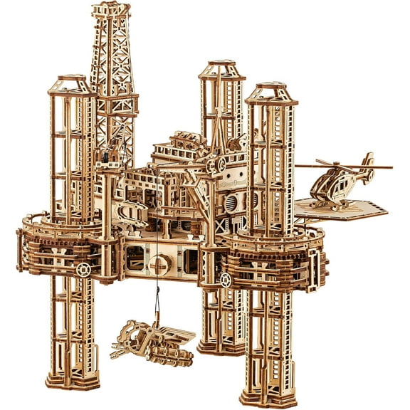 Wood Trick Offshore Rig Platform Wooden 3D Puzzles for Adults to Build - Interactive Movable Platform - Wooden Models Engineering DIY Project Mechanical 3D Wooden Puzzles Model Kits for Adult
