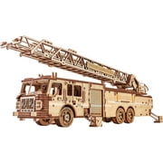Wood Trick Rescue Firetruck Movable - Rotating Extendable Ladder - 3D Wooden Puzzles for Adults to Build - Rides up to 20 ft - Wooden Models Engineering DIY Project Mechanical Model Kit