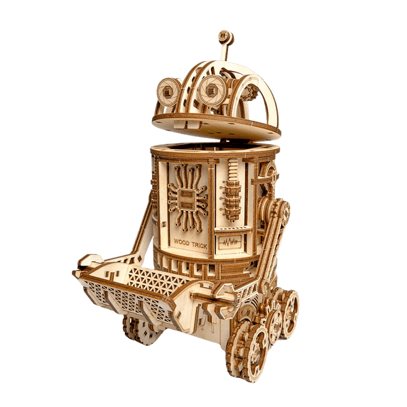 Wood Trick Space Junk Robot 3D Wooden Puzzles for Adults and Kids to Build - Rides up to 13 ft - 9.5x6.7 in - Model Kits for Adults - Engineering DIY Wooden Models for Adults to Build