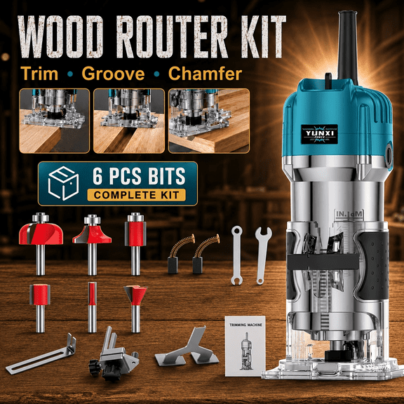 Wood Trimmer Tool for Milling, Notching, Carving, Trimming and Chamfering, Electric Handheld Woodworking Router, Portable Palm Router for Edge Finishing