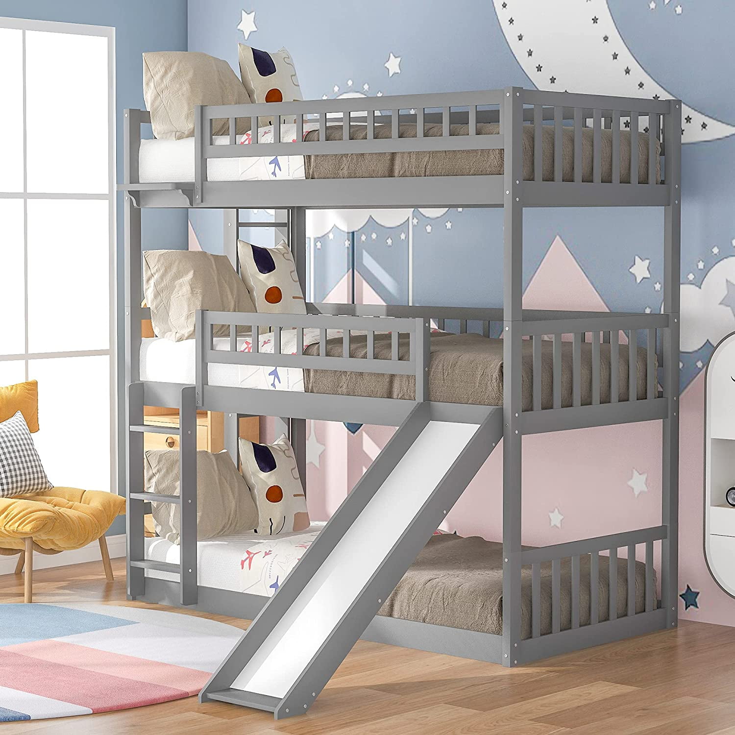 Triple Bunk Bed, Bunk Bed Over 3, Floor Triple Bunk Beds With