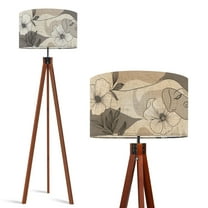 Wood Tripod Floor Lamp, Mid Century Wood Standing Lamp with 3 Color Temperature Dimmable Standing for Living Room, Bedroom, Office Modern Flaxen Lamp Shade