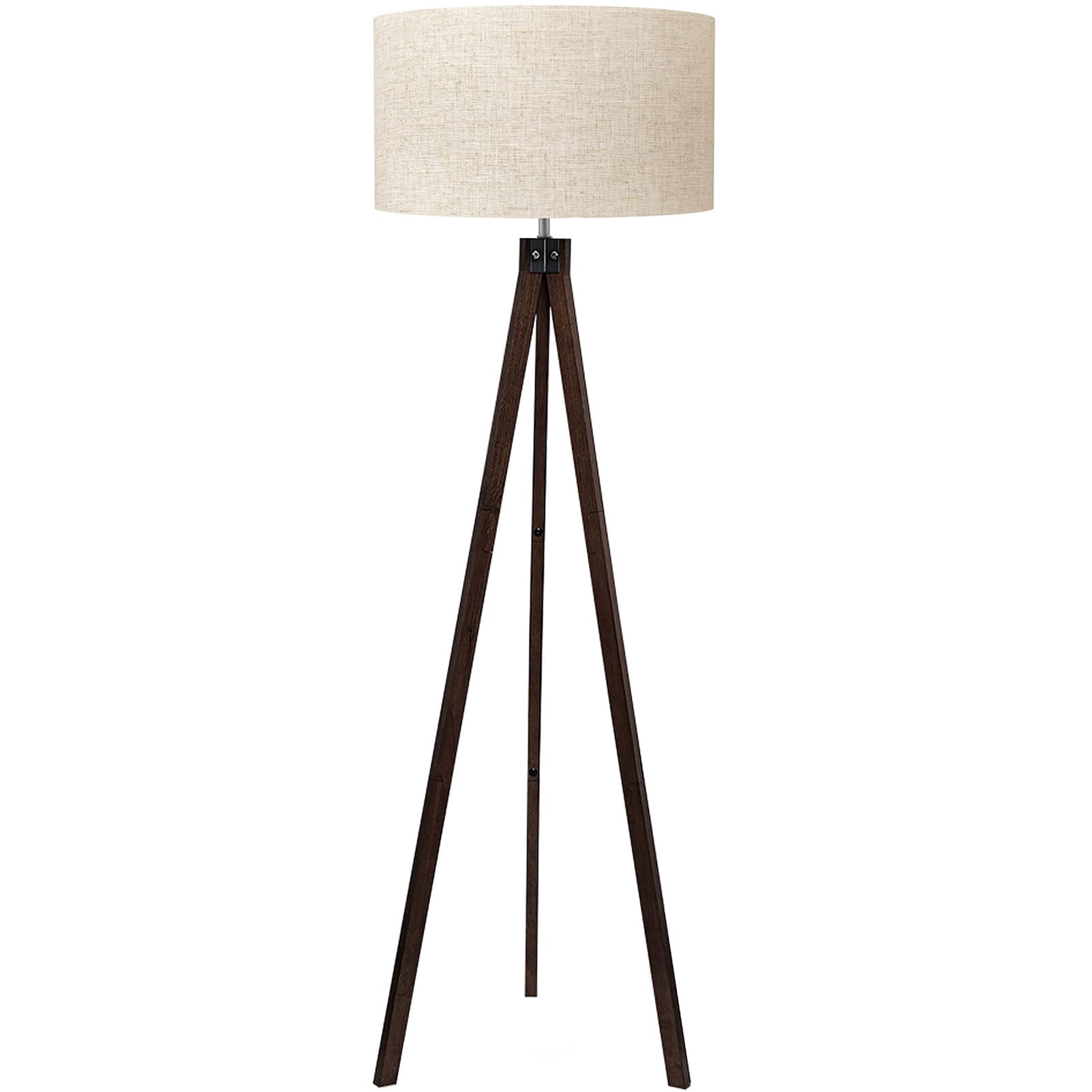 Wood Tripod Floor Lamp, Mid Century Standing Lamp, Modern Design Studying Light for Living Room, Bedroom, Study Room and Office, Flaxen Linen Shade with E26 Base Brown