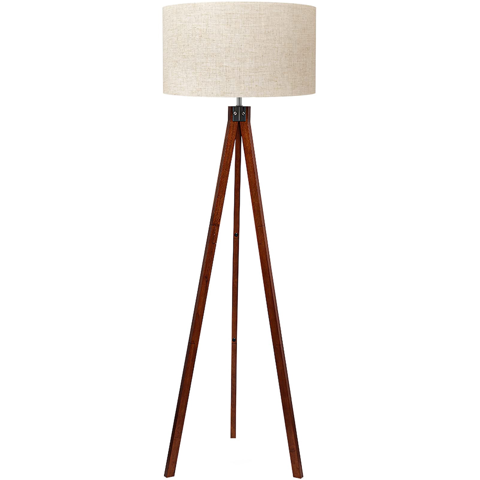 Wood Tripod Floor Lamp  Mid Century Standing Modern Design Studying Light For Living Room Bedroom Study And Office Flaxen Linen Shade With E26 Base Brown